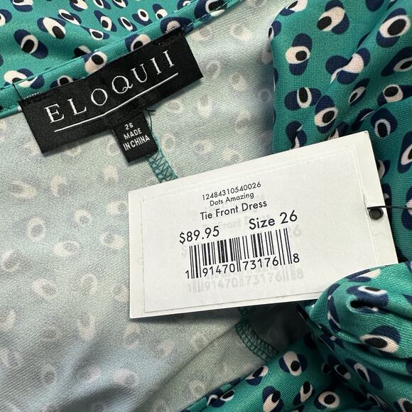 New Eloquii Dots Amazing Green Tie Front Dress V Neck‎ Womens Plus Size 26 - Picture 8 of 9